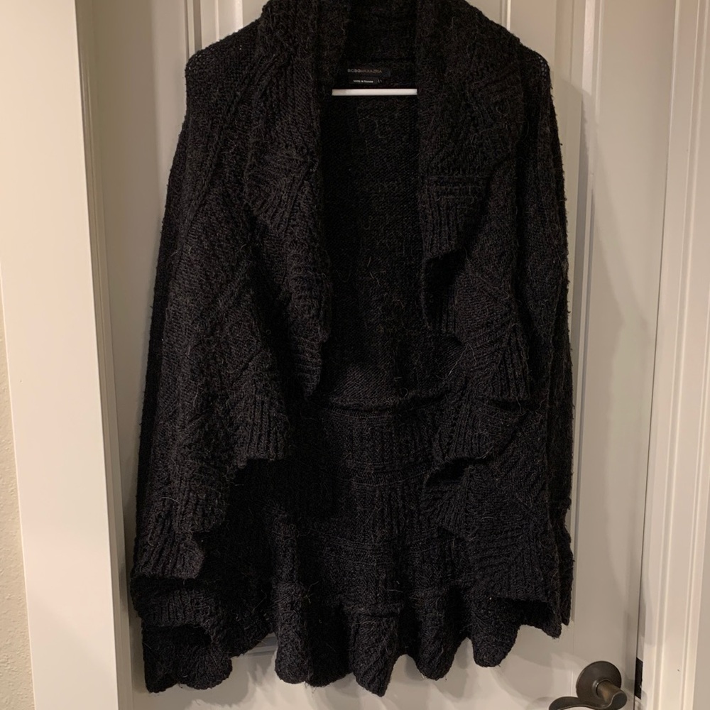 BCBGMaxAzria Black Knit Poncho Sweater